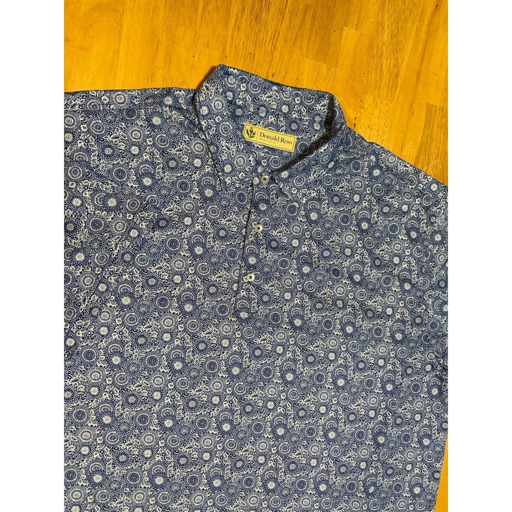 Donald Ross Polo Shirt Men's 2XL Blue Paisley Short Sleeve Golf Performance